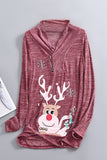 Christmas Reindeer Snow Print Zipped Pullover Top