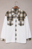 Plaid Patchwork Buttoned Pocket Sherpa Jacket