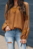 Fashion Lantern-Sleeve Lace Patchwork Top