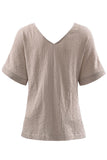 V Neck Button Front Crinkled Blouse