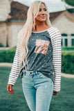 Sequin Pocket Dotted Panel Striped Sleeve Top