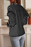Striped Print Ruffled Buttoned Long Sleeve Top