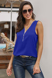Zip Neckline Sleeveless Shirt Tank