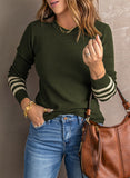 Striped Sleeve Plain Knit Sweater