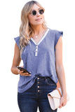 V Neck Buttoned Lace Trim Short Sleeve Tee