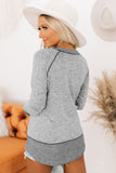 Contrasted Stitching Hacci Knit Long Sleeve Top