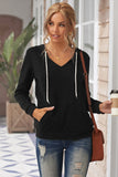 V Neck Kangaroo Pocket Drawstring Hoodie