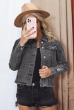 Turn Down Collar Buttons Cut-out Denim Jacket