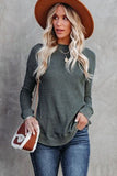 Crew Neck Ribbed Trim Waffle Knit Top