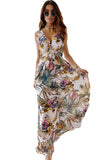 Floral Printed V Neck Open Back Sleeveless Maxi Dress