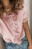 Ruffles Button Short Sleeve Shirt with Lace Detail