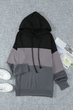 Khaki Drawstring Color Block Stripe Casual Hoodie