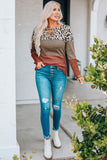 Lace Splicing Hollow-out Leopard Color Block Top