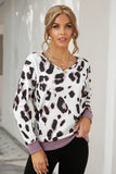 V-Neck Leopard Print Dropped Long Sleeve Sweatshirt
