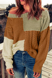 Crew Neck Contrast Color Block Sweater