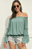 Dark Green Swiss Dot Off The Shoulder Top