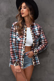 Multicolor Plaid Print Leopard Trim Shirt Jacket