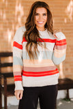 Crew Neck Drop-shoulder Striped Color Block Sweater