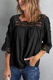 Black Crochet Trim Hollow-out Blouse