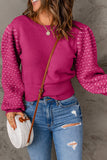 Rose Textured Bubble Sleeve Knit Sweater