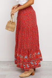 Boho Floral Print Elastic High Waist Pleated A Line Maxi Skirt