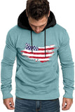 American Flag Print Color Block Men's Hoodie