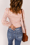 Pink Square Neck Puff Sleeve Floral Smocked Top