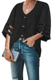 Flare Sleeve V Neck Button Blouse