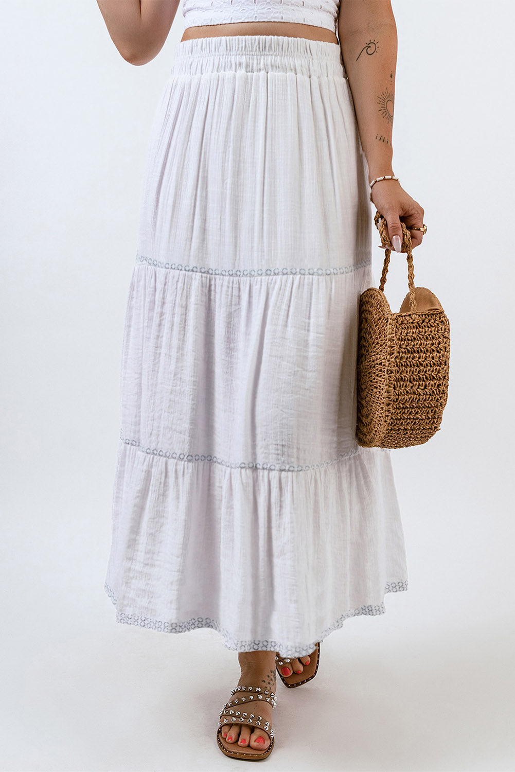 Tiered Lace Crochet High Waist Maxi Skirt