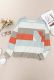 Color Block Ribbed Long Sleeve Top with Pocket