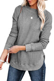 Crew Neck Ribbed Trim Waffle Knit Top