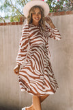 Zebra Striped V Neck Long Sleeve Dress