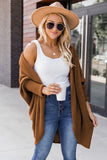 Waffle Knit Open Front Rounded Hem Cardigan