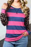 Rose Leopard Striped Patchwork Long Sleeve Top