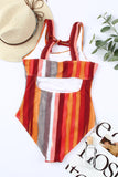 Multicolor Striped Color Block Bow Back Cut-out One-piece Swimsuit