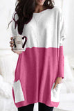 Khaki Colorblock Casual Long Sleeve Tunic with Pockets