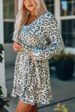 Leopard V Neck Wrap Long Sleeve Dress