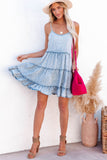 Adjustable Straps Tiered Ruffle Denim Dress