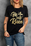 He is Risen Cross Glitter Pattern Print Graphic T Shirt