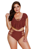 Frill Tankini Crisscross High Waist Swimsuit