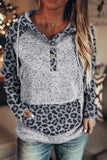 Color Block Leopard Long Sleeves Gray Hoodie