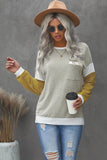 Splicing Sleeve Brown Knit Top