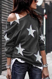 Fashion Five-pointed Star Print Round Neck Black Sweatshirt