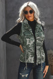 Camouflage Cinched Zipper Snaps Hooded Vest