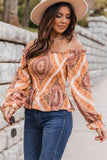 Printed Ruffled Smocked Off Shoulder Blouse