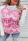 Pink Plus Size Floral Raglan Sleeve Patchwork Hoodie