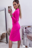 Rose V Neck Ruched Wrap Bodycon Dress