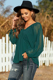 Swiss Dot Lace-up V Neck Long Sleeve Top
