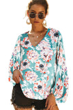 Boho Print Balloon Sleeve Blouse