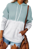 Light Green Dip-Dye Colorblock Drawstring Hoodie with Pockets